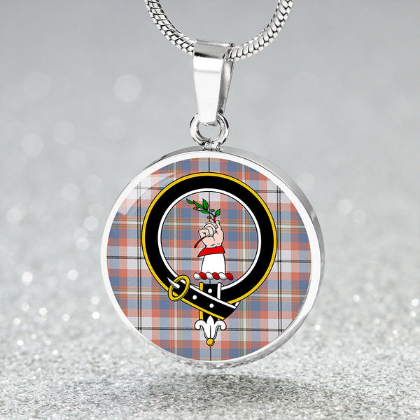 Oliver Pink Dress Weathered Clan Badge Tartan Classic Circle Necklace