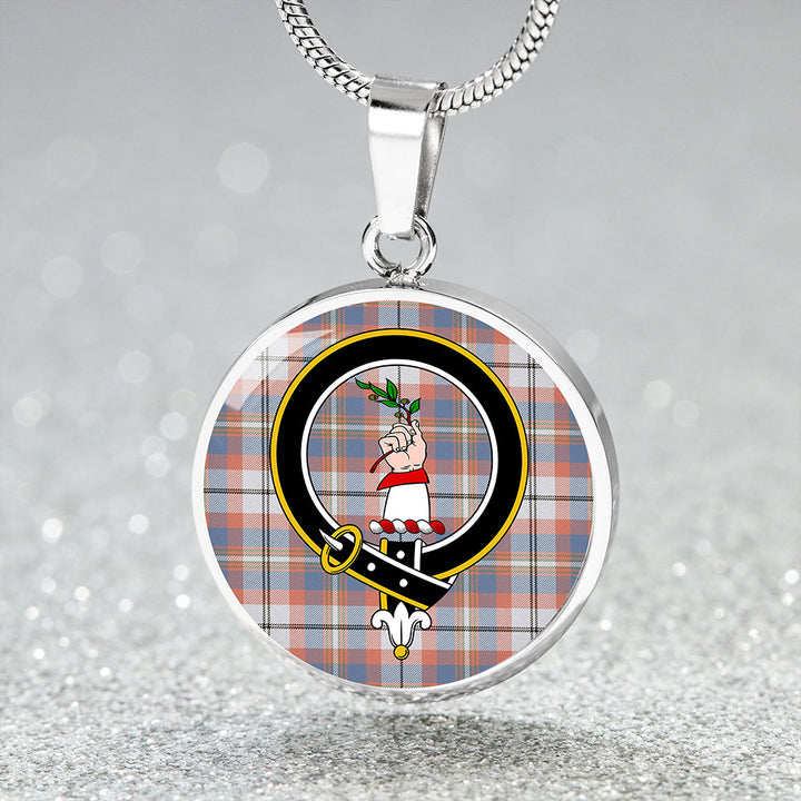 Oliver Pink Dress Weathered Clan Badge Tartan Classic Circle Necklace