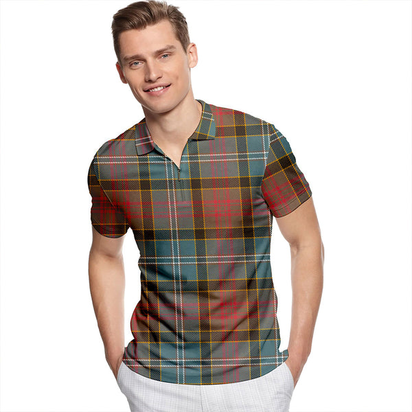 Paisley District (Drennan District) Weathered Tartan Classic Lapel Zip Short Sleeve Polo