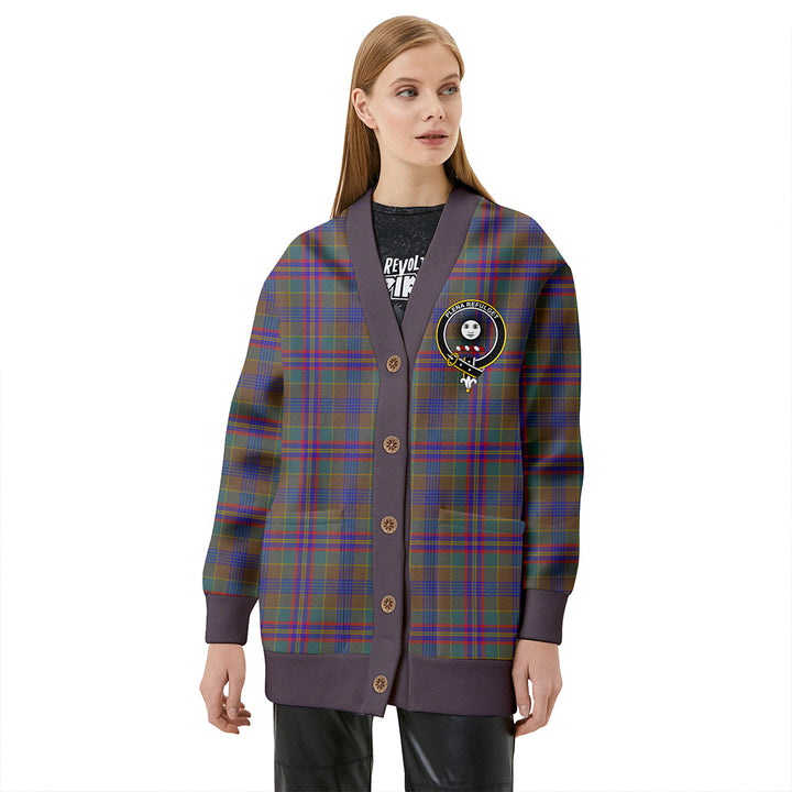 Pitcairn Hunting Weathered Clan Badge Tartan V-neck Cardigan