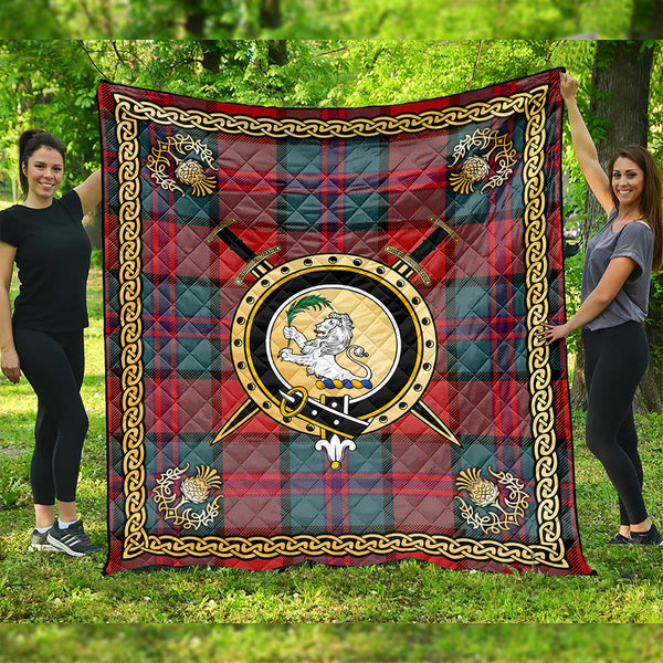 Plummer Weathered Clan Badge Tartan Premium Quilt Celtic Shield