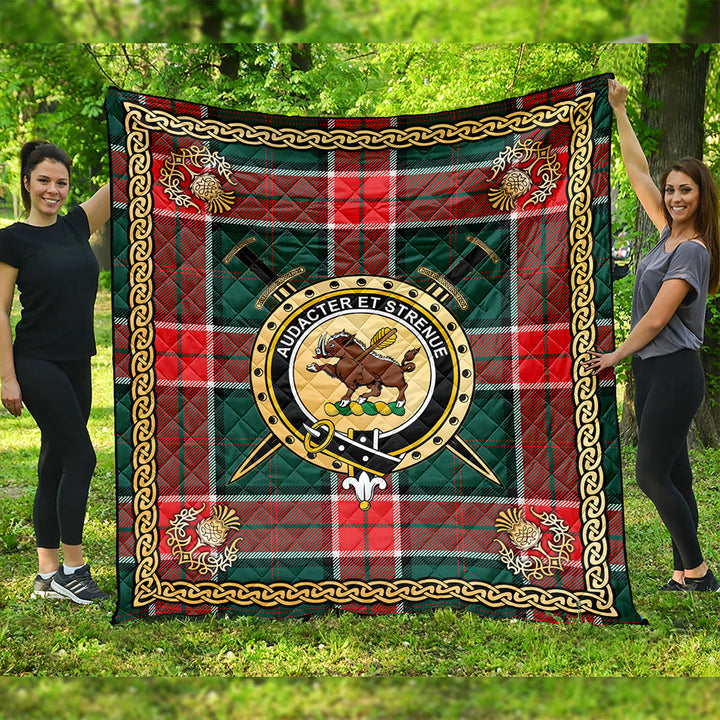 Pollock Modern Clan Badge Tartan Premium Quilt Celtic Shield