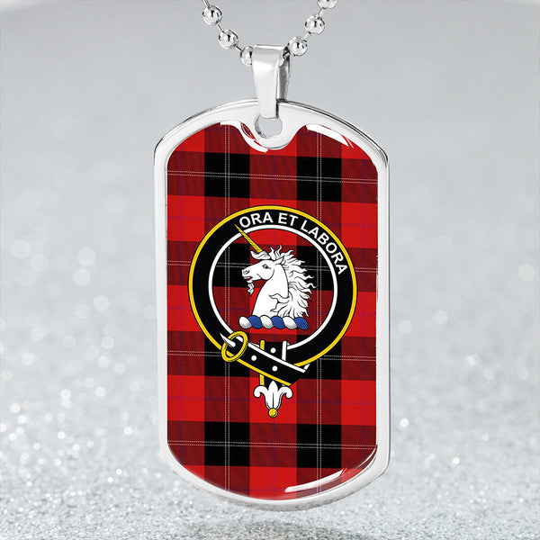 Ramsay Red (Ramsay of Dalhousie) Weathered Clan Badge Classic Tartan Dog Tag Necklace
