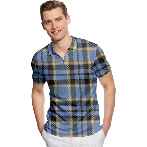 Rea (Ree) Weathered Tartan Classic Lapel Zip Short Sleeve Polo