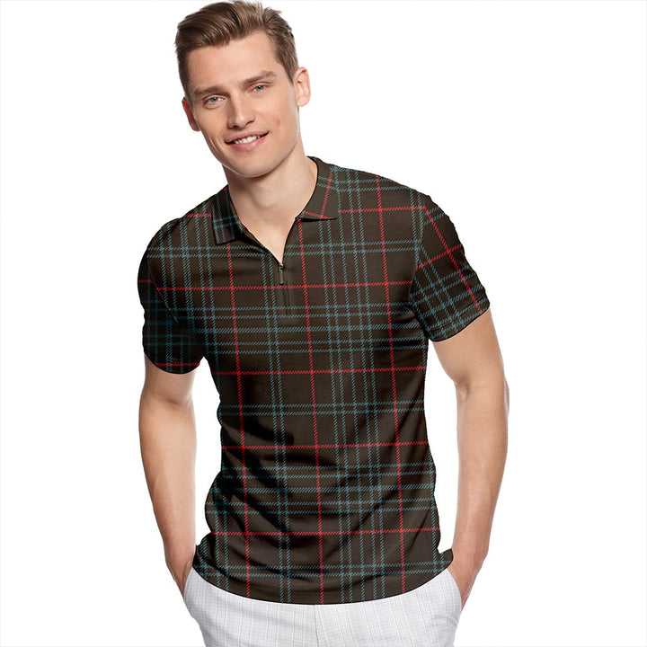 Renwick Weathered Tartan Classic Lapel Zip Short Sleeve Polo