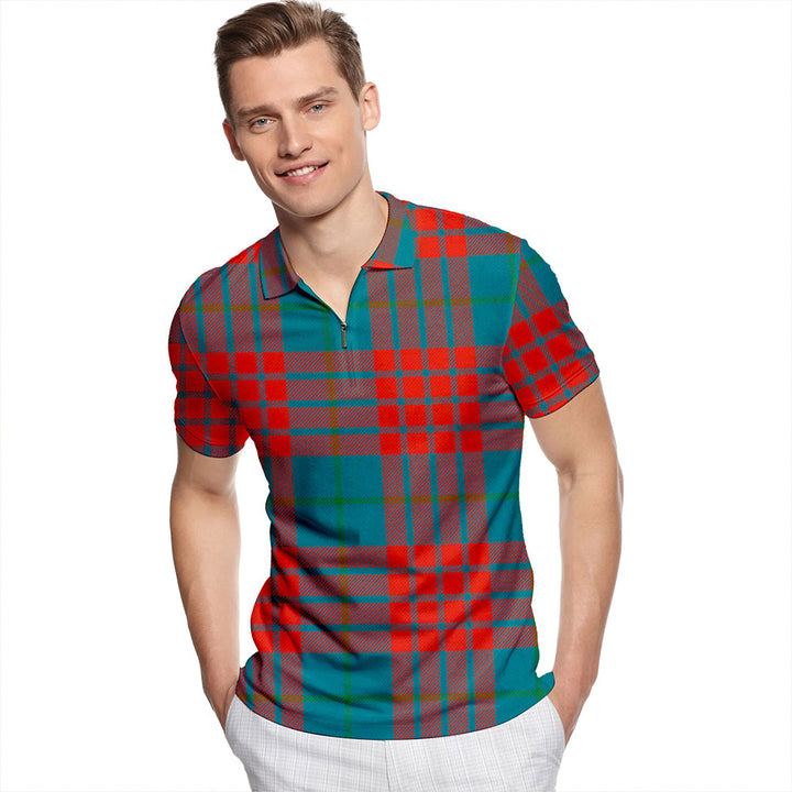 Robbins (Robyns) Ancient Tartan Classic Lapel Zip Short Sleeve Polo