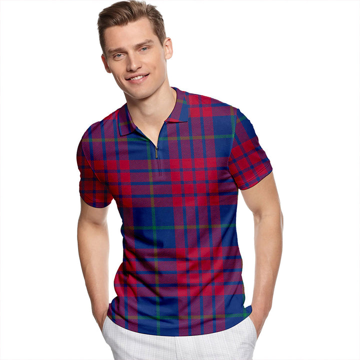 Robbins (Robyns) Modern Tartan Classic Lapel Zip Short Sleeve Polo