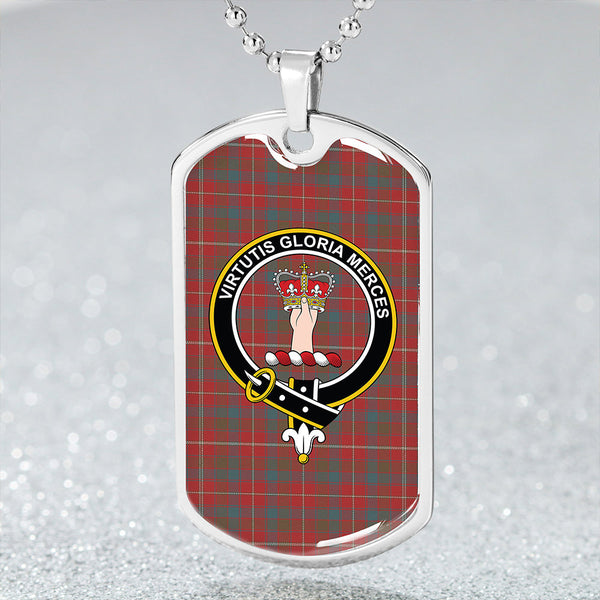 Robertson White line (Robertson New) Weathered Clan Badge Classic Tartan Dog Tag Necklace