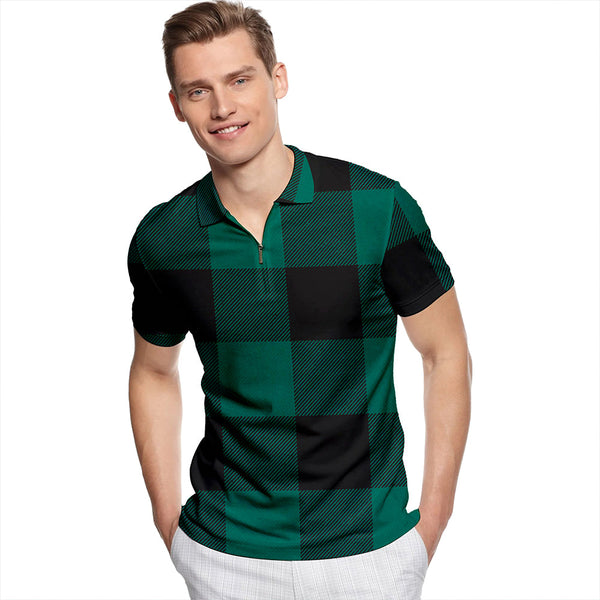 Robin Hood (MacGregor/Gregor Rob Roy Hunting) Modern Tartan Classic Lapel Zip Short Sleeve Polo