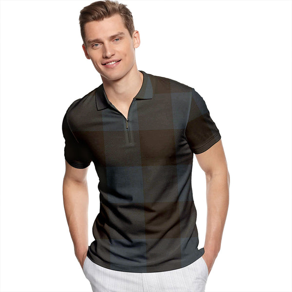 Robin Hood (MacGregor/Gregor Rob Roy Hunting) Weathered Tartan Classic Lapel Zip Short Sleeve Polo