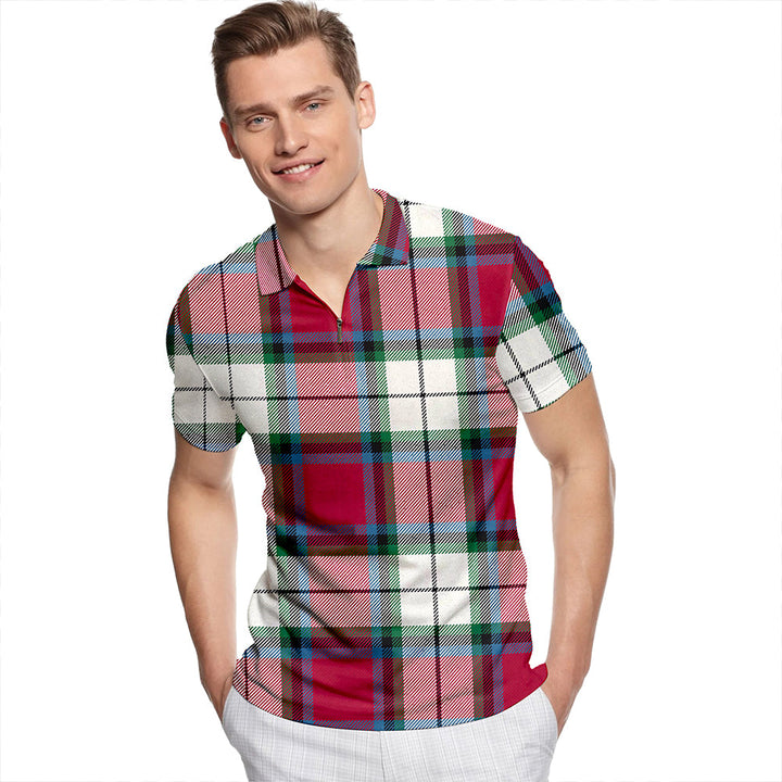Rose Dress Modern Tartan Classic Lapel Zip Short Sleeve Polo