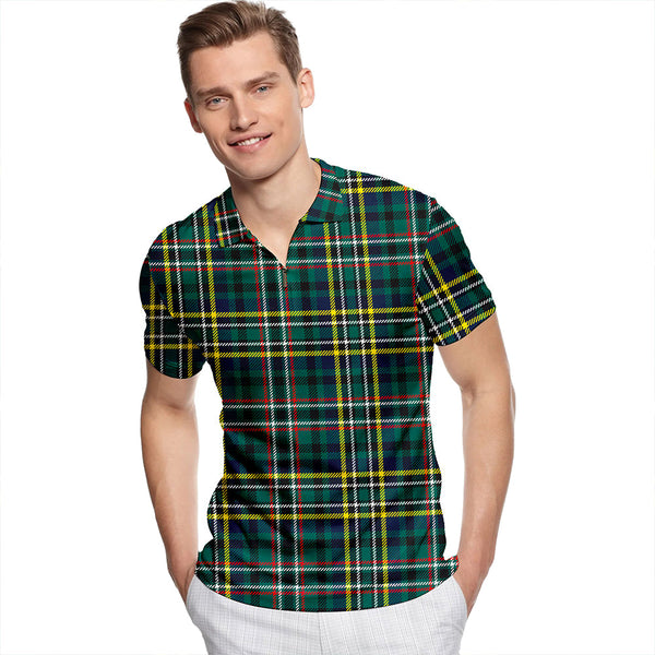 Scott Green Modern Tartan Classic Lapel Zip Short Sleeve Polo