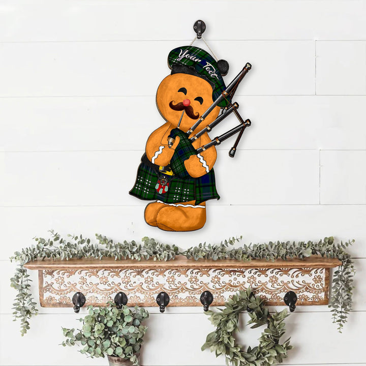Spottiswood Crest Tartan Wooden Sign Gingerbread Bagpipe Personalized