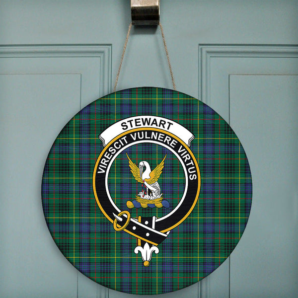 Stewart Hunting Modern Tartan Classic Crest Round Wooden Sign