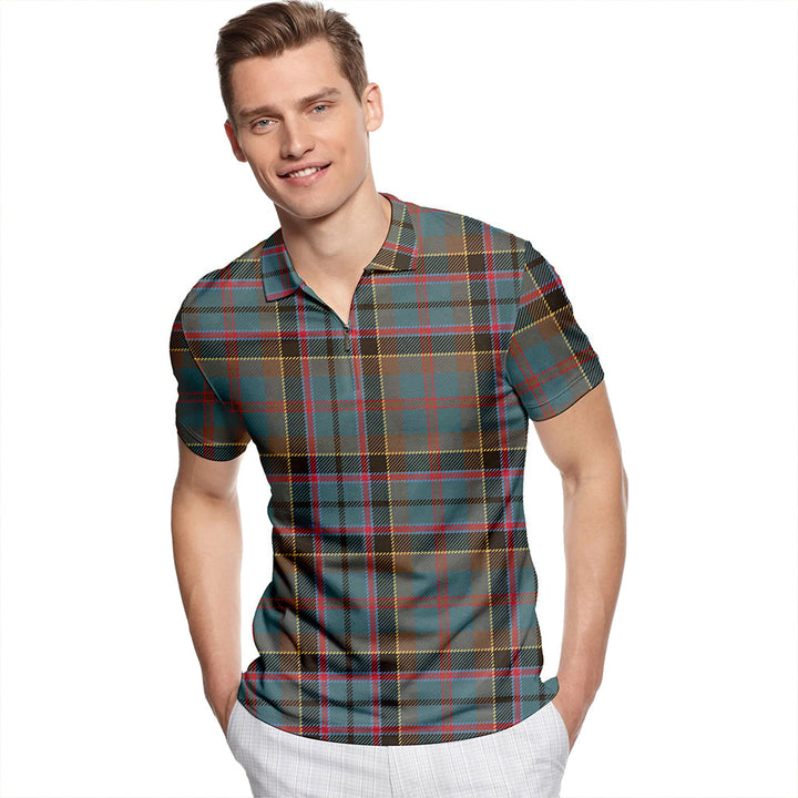 Stinson (Stephenson/Stevenson) Weathered Tartan Classic Lapel Zip Short Sleeve Polo