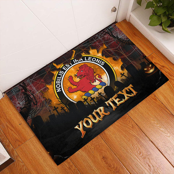 Stuart of Bute Weathered Clan Badge Tartan Personalize Doormat Happy Halloween Style