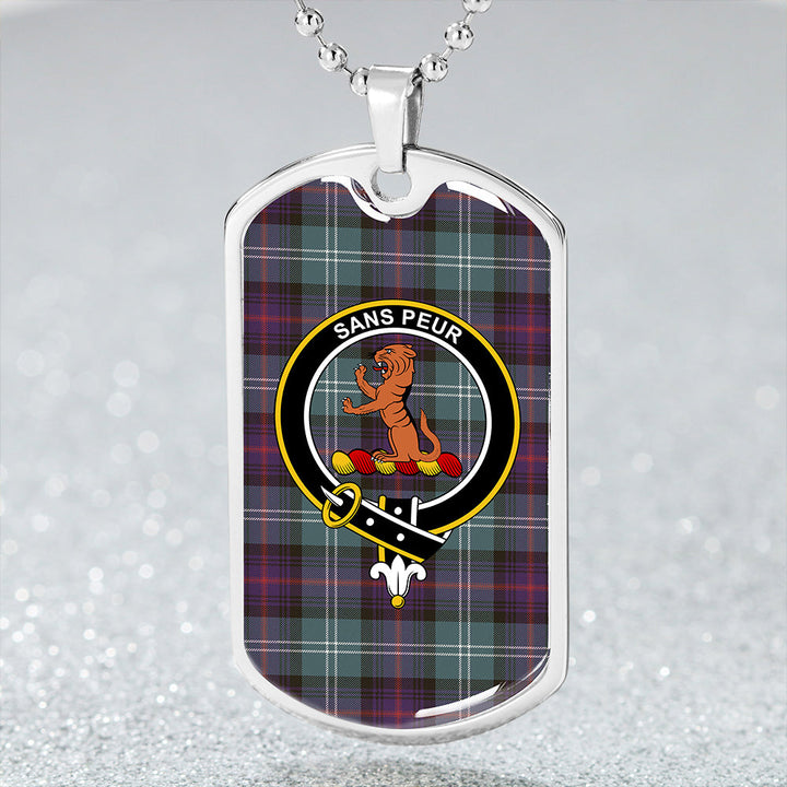 Sutherland Old Weathered Clan Badge Classic Tartan Dog Tag Necklace