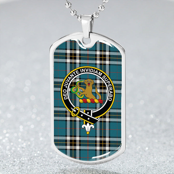Thomson Blue (MacThomas Blue/Thompson Dress) Ancient Clan Badge Classic Tartan Dog Tag Necklace