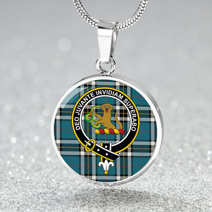 Thomson Blue (MacThomas Blue/Thompson Dress) Ancient Clan Badge Tartan Classic Circle Necklace