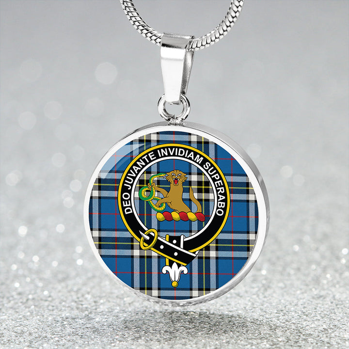 Thomson Blue (MacThomas Blue/Thompson Dress) Modern Clan Badge Tartan Classic Circle Necklace