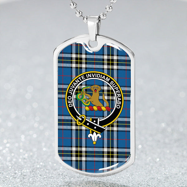 Thomson Blue (MacThomas Blue/Thompson Dress) Modern Clan Badge Classic Tartan Dog Tag Necklace