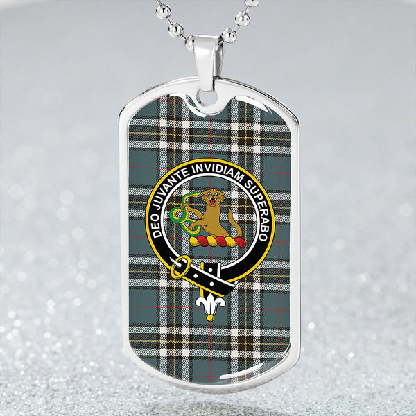 Thomson Blue (MacThomas Blue/Thompson Dress) Weathered Clan Badge Classic Tartan Dog Tag Necklace
