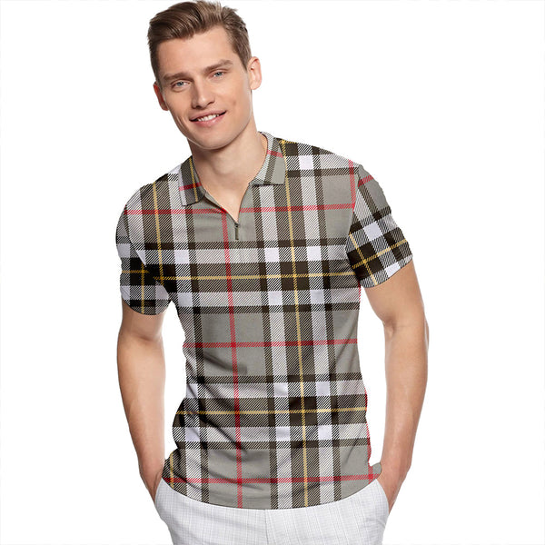 Thomson Grey (MacThomas/Thompson Grey) Weathered Tartan Classic Lapel Zip Short Sleeve Polo