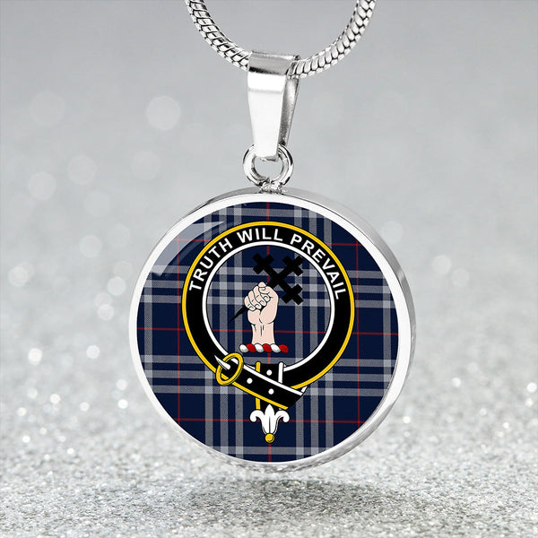 Thomson Navy (Thompson Navy) Modern Clan Badge Tartan Classic Circle Necklace