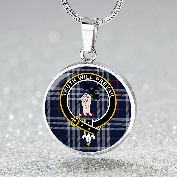 Thomson Navy (Thompson Navy) Modern Clan Badge Tartan Classic Circle Necklace