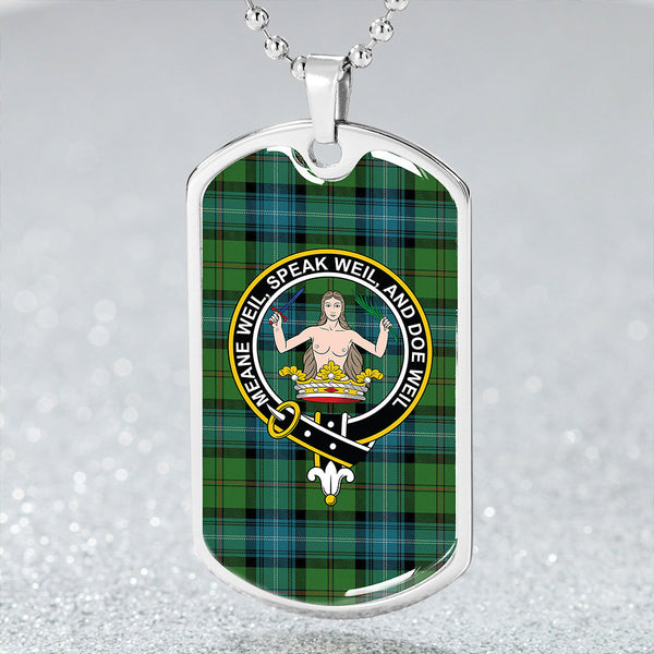 Urquhart White Lines (Urquhart Ancient) Ancient Clan Badge Classic Tartan Dog Tag Necklace