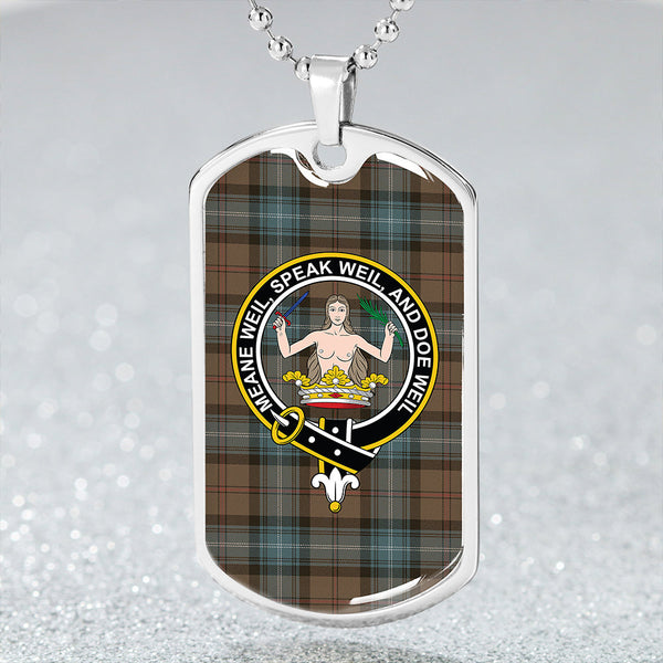 Urquhart White Lines (Urquhart Ancient) Weathered Clan Badge Classic Tartan Dog Tag Necklace