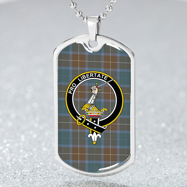 Wallace Blue (Wallas Blue) Weathered Clan Badge Classic Tartan Dog Tag Necklace