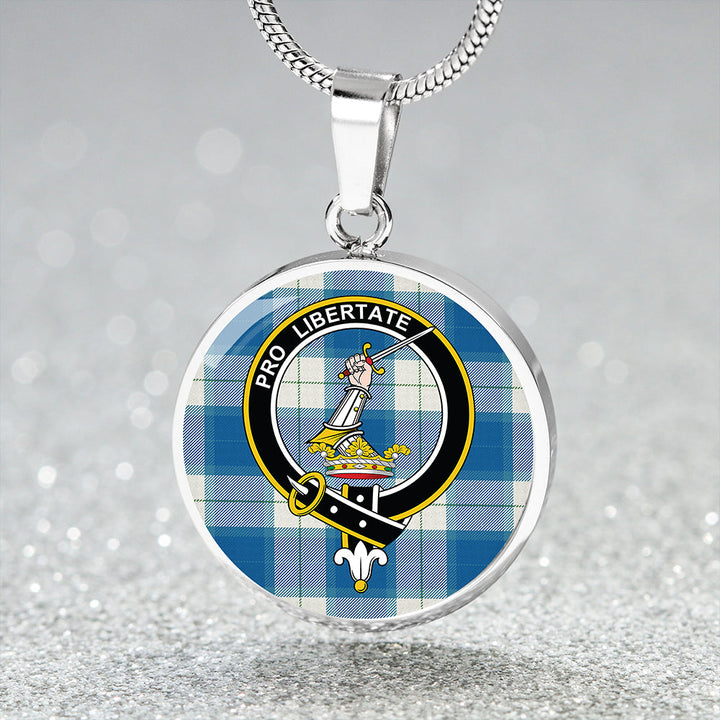 Wallace Dress Blue (Wallas Dress Blue) Ancient Clan Badge Tartan Classic Circle Necklace