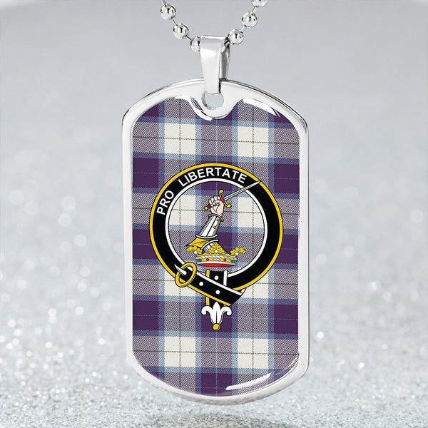 Wallace Dress Blue (Wallas Dress Blue) Weathered Clan Badge Classic Tartan Dog Tag Necklace