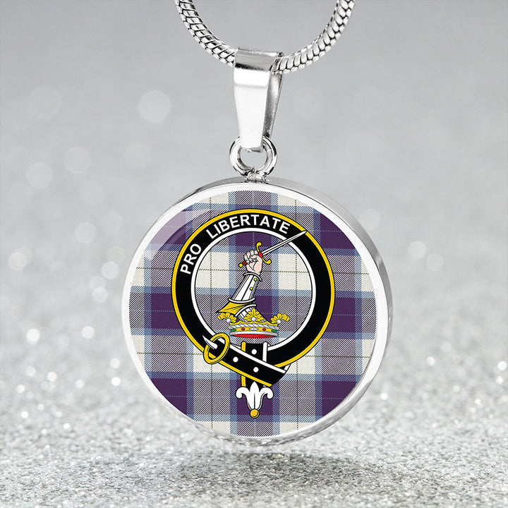 Wallace Dress Blue (Wallas Dress Blue) Weathered Clan Badge Tartan Classic Circle Necklace
