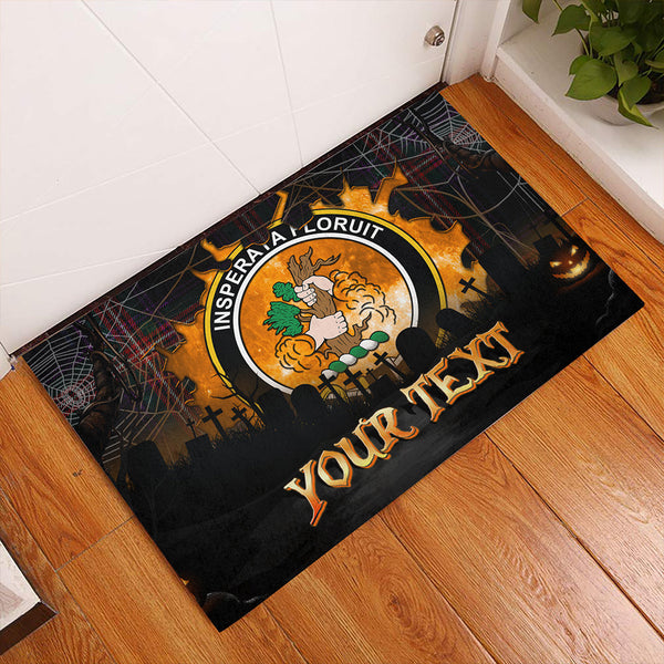 Watt (Wate) Modern Clan Badge Tartan Personalize Doormat Happy Halloween Style