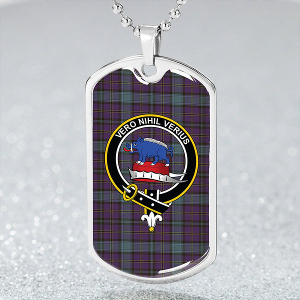Weir Weathered Clan Badge Classic Tartan Dog Tag Necklace