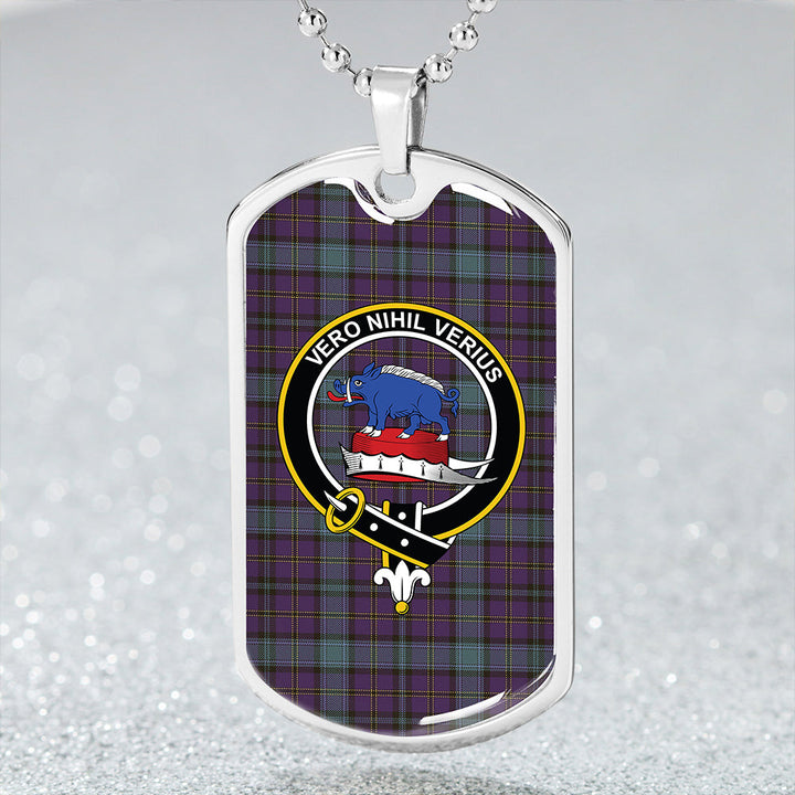 Weir Weathered Clan Badge Classic Tartan Dog Tag Necklace