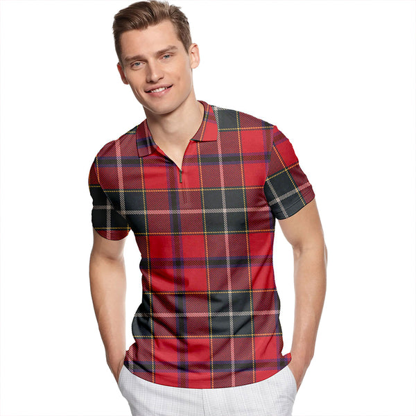 Wishart Dress Weathered Tartan Classic Lapel Zip Short Sleeve Polo