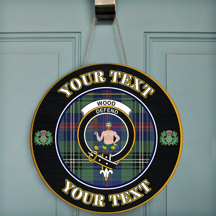 Wood Modern Tartan Crest Round Wooden Sign Thistle Memory Style