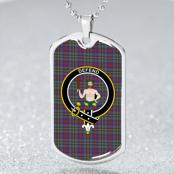 Wood Weathered Clan Badge Classic Tartan Dog Tag Necklace