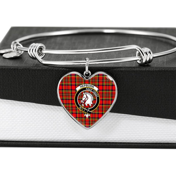 Hepburn Clan Badge Classic Tartan Heart Bangle