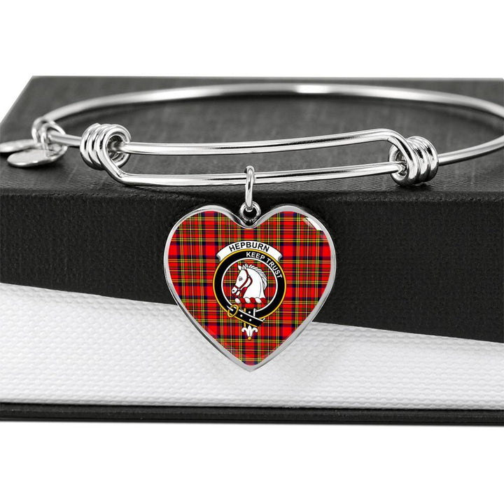 Hepburn Clan Badge Classic Tartan Heart Bangle