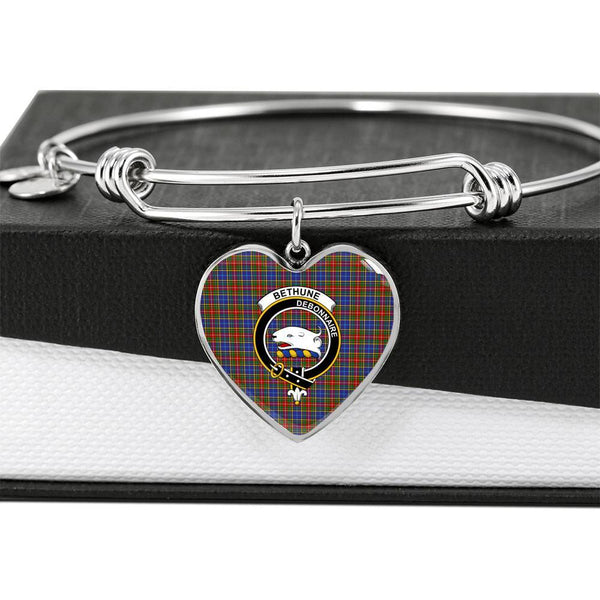 Bethune Clan Badge Classic Tartan Heart Bangle