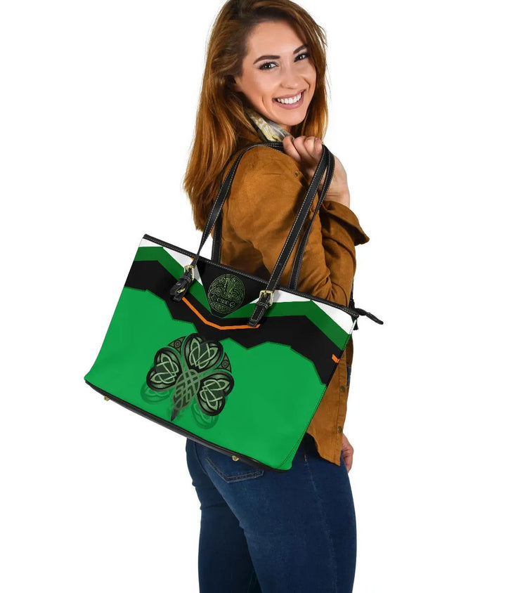 Celtic All O Print Leather Tote - Irish Shamrock With Celtic Patterns