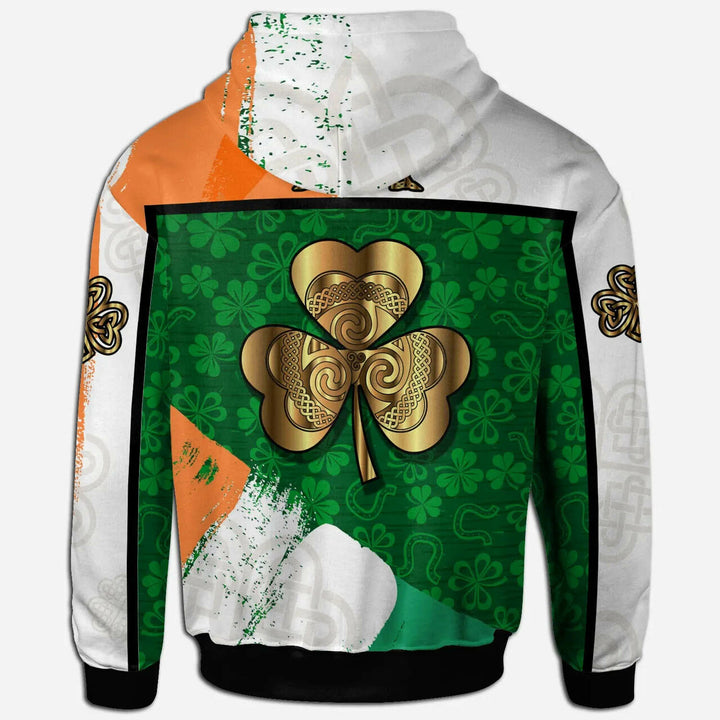 Celtic Print Hoodie - Irish Shamrock With Celtic Cross