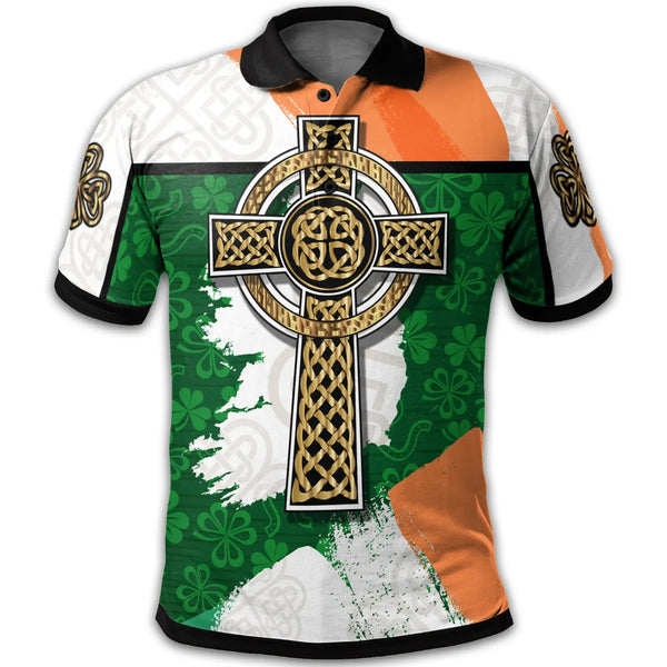 Celtic All Over Print Polo Shirt Irish Shamrock With Celtic Cross