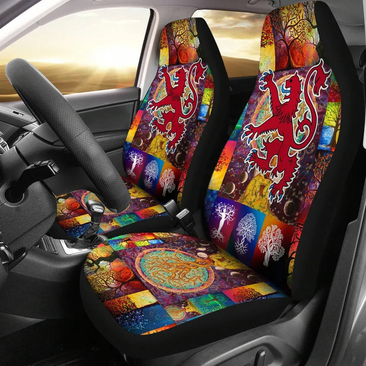 Celtic Car Seat Covers Lion Rampant of Scotland With Celtic Tree