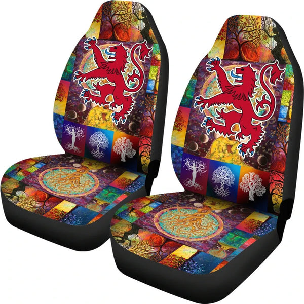 Celtic Car Seat Covers Lion Rampant of Scotland With Celtic Tree