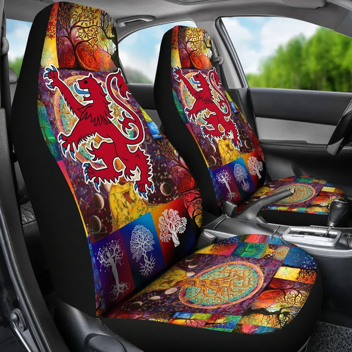 Celtic Car Seat Covers Lion Rampant of Scotland With Celtic Tree